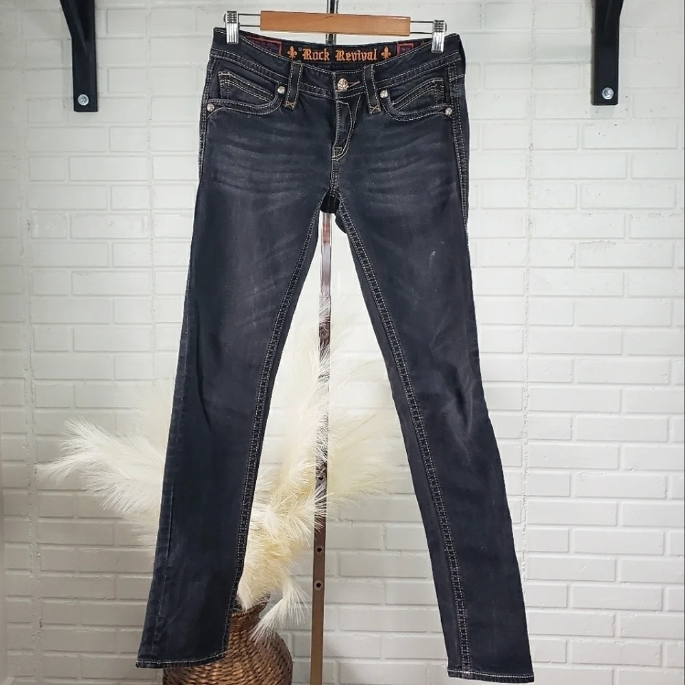 Rock Revival Trina Skinny Low Rise Jeans in Washed Black size 28 - Picture 1 of 11